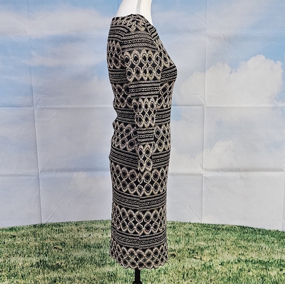 CACHE | CROCHETED LACE COCKTAIL BODYCON QUARTER SLEEVE DRESS - Picture 7 of 16